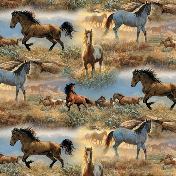 David Textiles Horses in Prairie Precut Sewing Fabric 1 Yd X 44-In Cotton Quilt - Picture 2 of 3